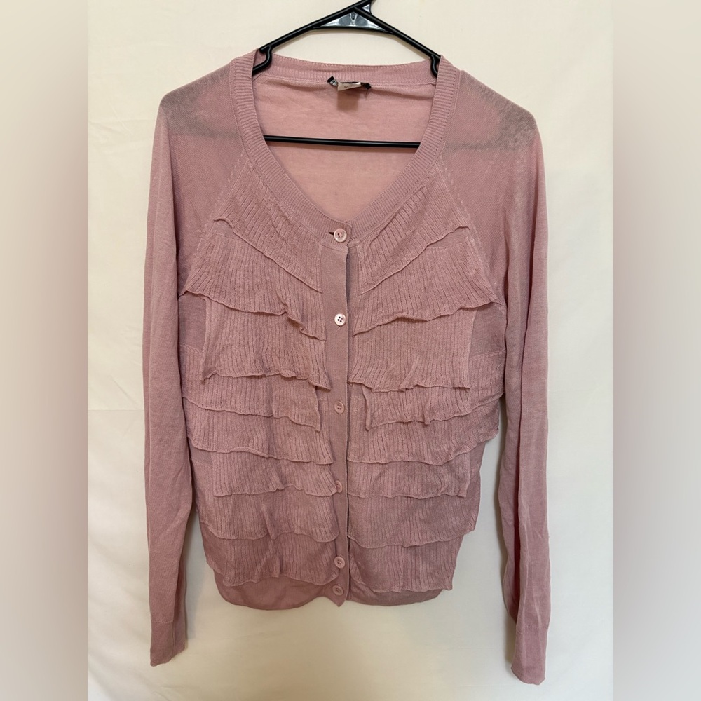 J. Crew Pink Ruffle Front Cardigan